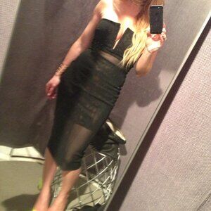 Bec & Bridge Black Mesh Strapless Midi Dress US 2 – Deep V Front Fit